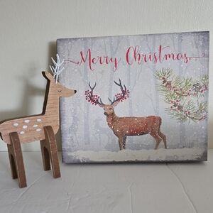 Wood "Merry Christmas" Deer In Snow Box